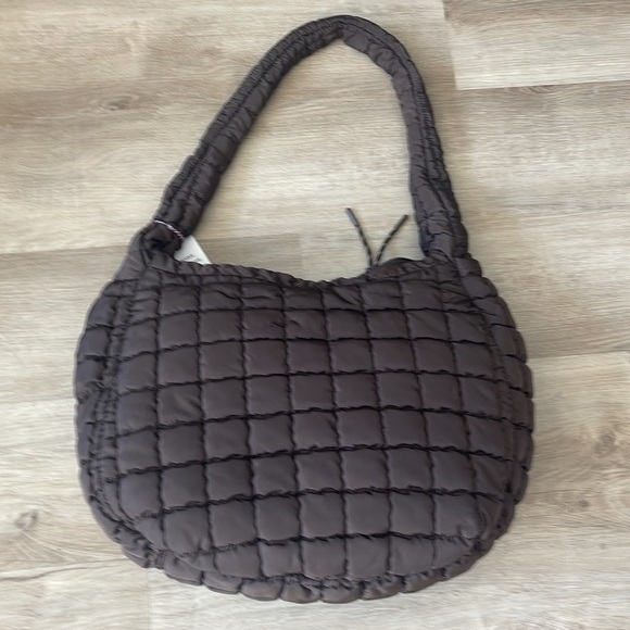 Urban Fit by Urban Expressions Quilted Puffer Hobo Carry All Tote in Brown - Picture 4 of 14